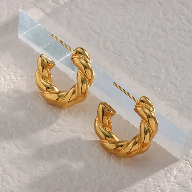 Medium gold twisted hoops