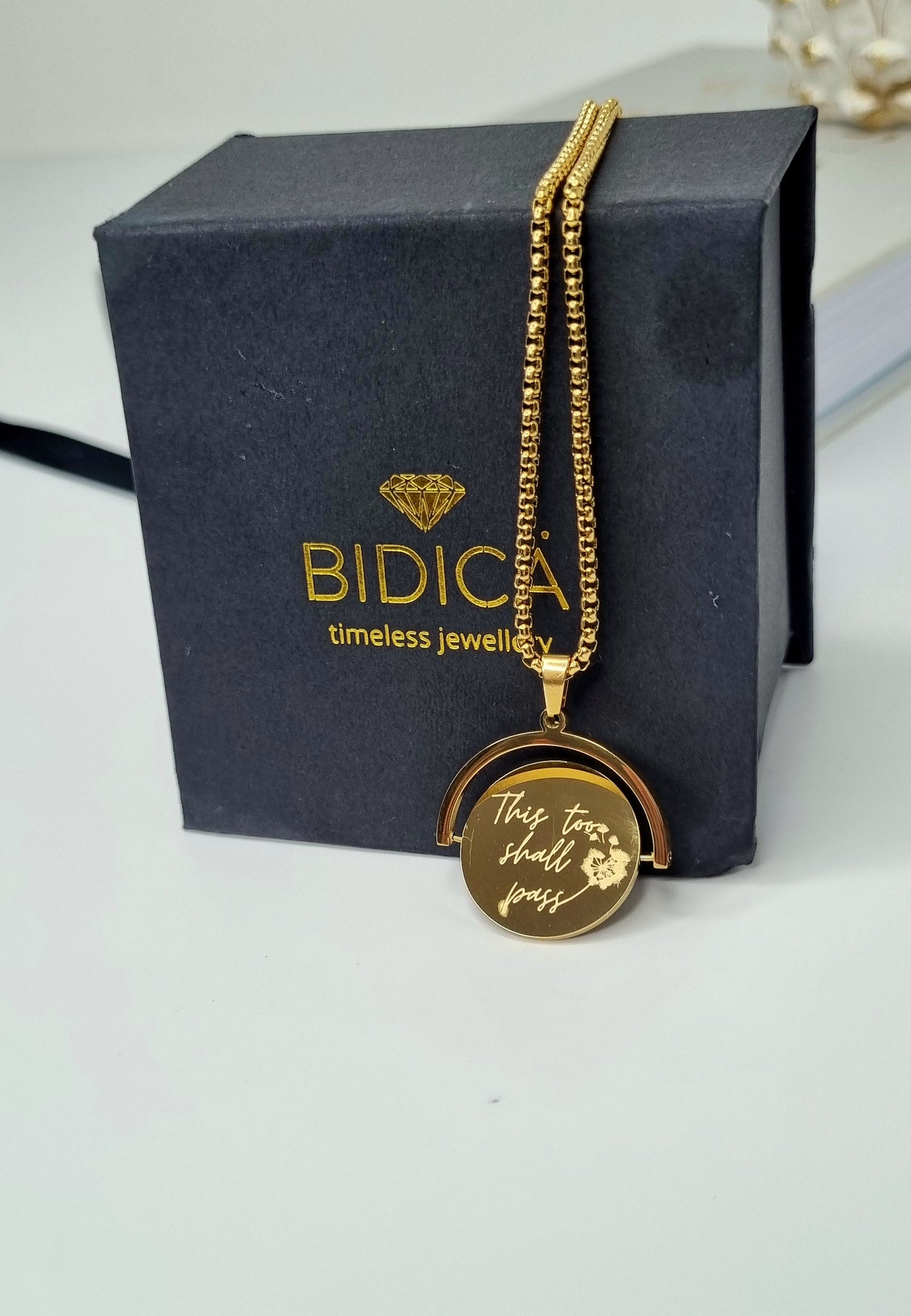 Double-Faced Affirmation Rotatable Fidget Necklace Dandelion Inspired Stainless Steel
