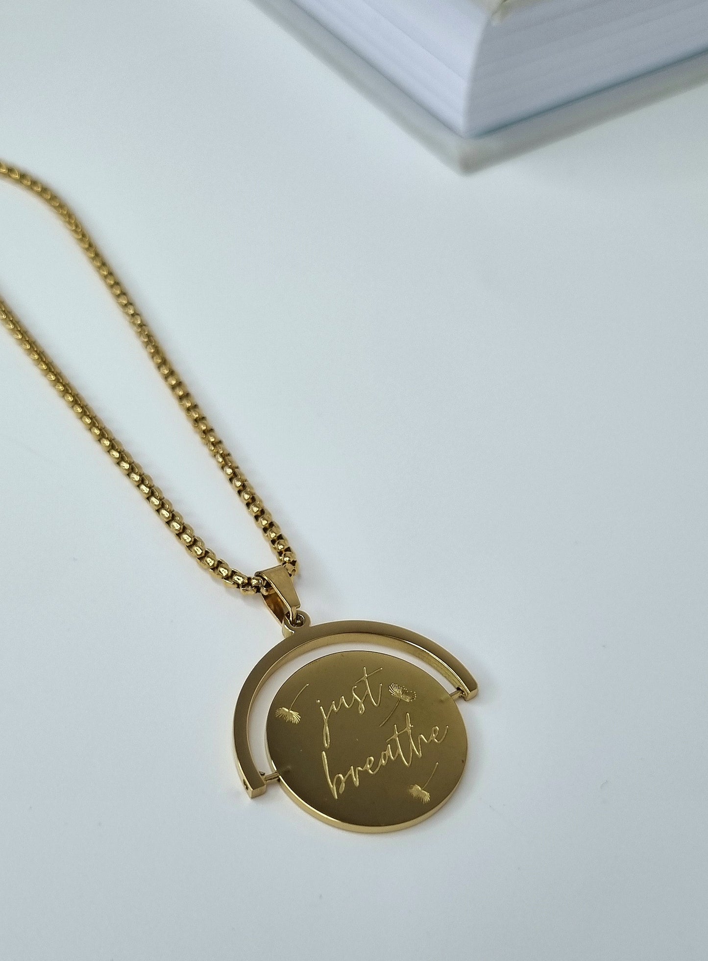 Double-Faced Affirmation Rotatable Fidget Necklace Dandelion Inspired Stainless Steel