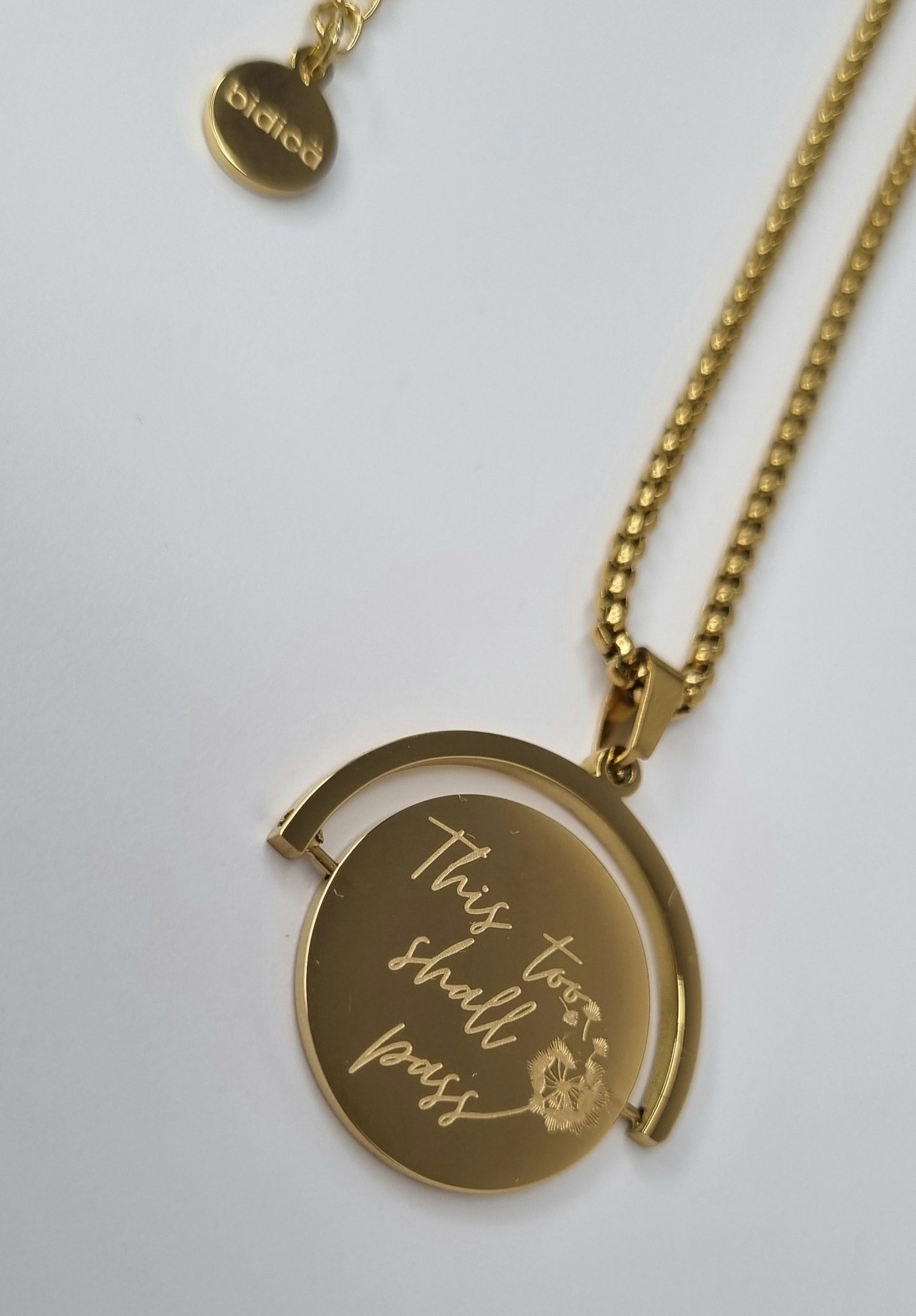 Double-Faced Affirmation Rotatable Fidget Necklace Dandelion Inspired Stainless Steel