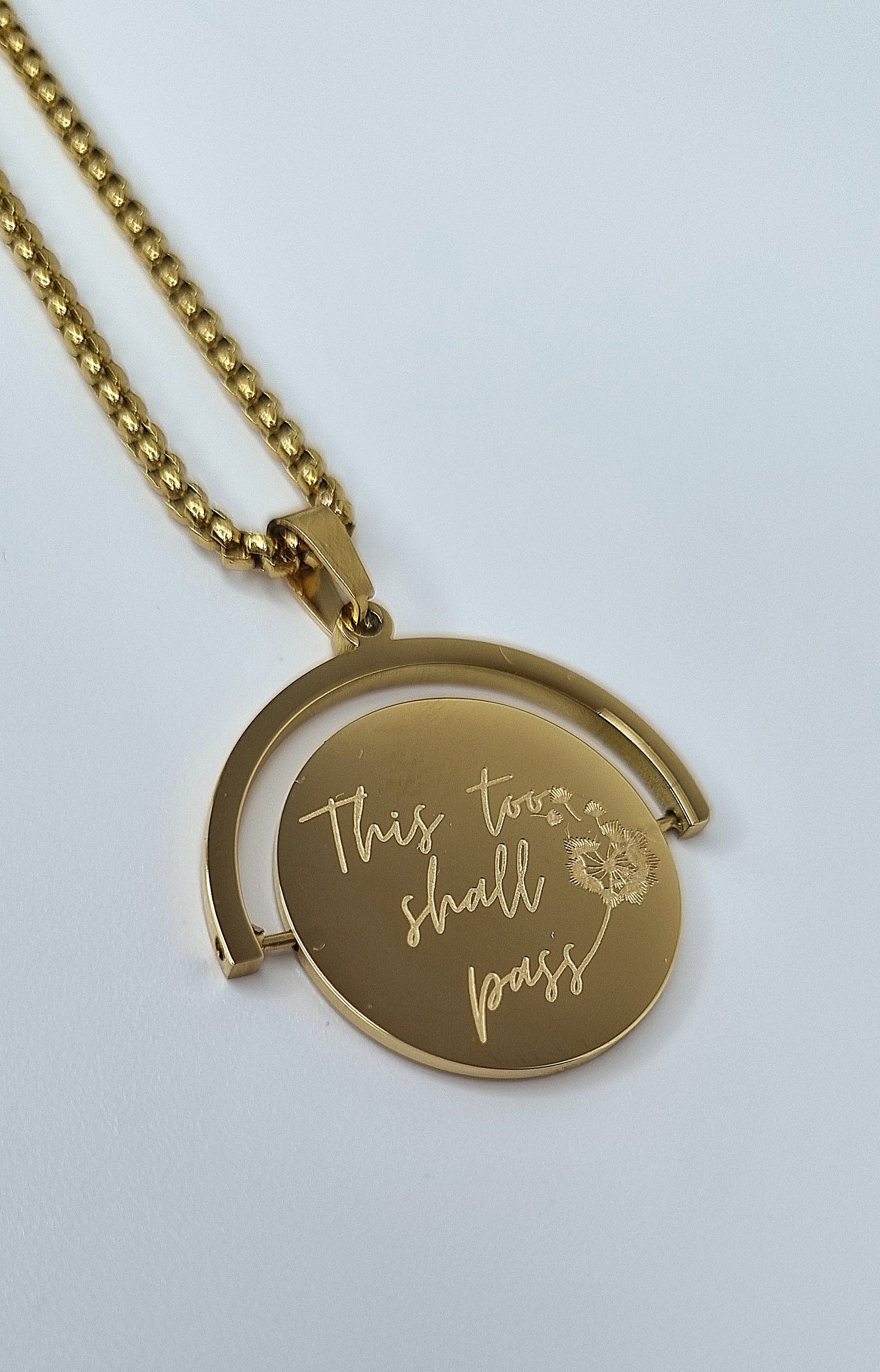 Double-Faced Affirmation Rotatable Fidget Necklace Dandelion Inspired Stainless Steel