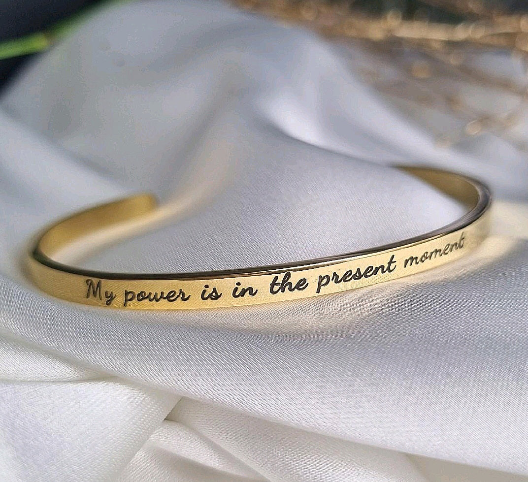 Present moment stainless steel engraved bracelet