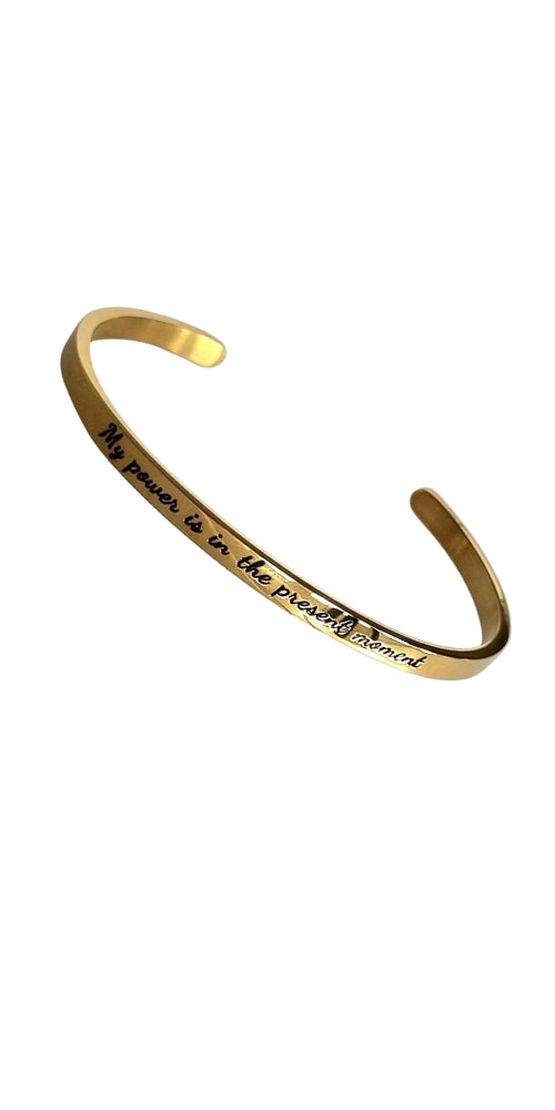 Present moment stainless steel engraved bracelet