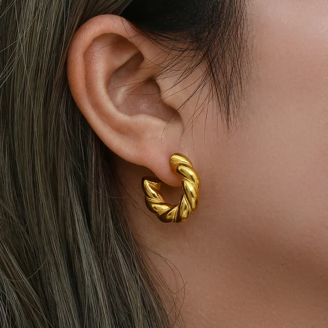 Medium gold twisted hoops