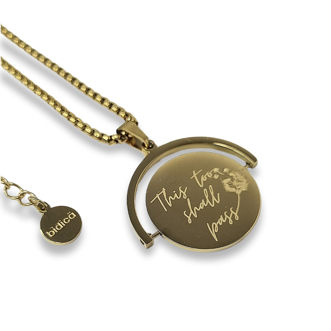 Double-Faced Affirmation Rotatable Fidget Necklace  Dandelion Inspired Stainless Steel